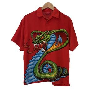 Vintage Y2K Jnco Jeans Shirt Small Red Dragon Graphic‎ Print Streetwear Retro